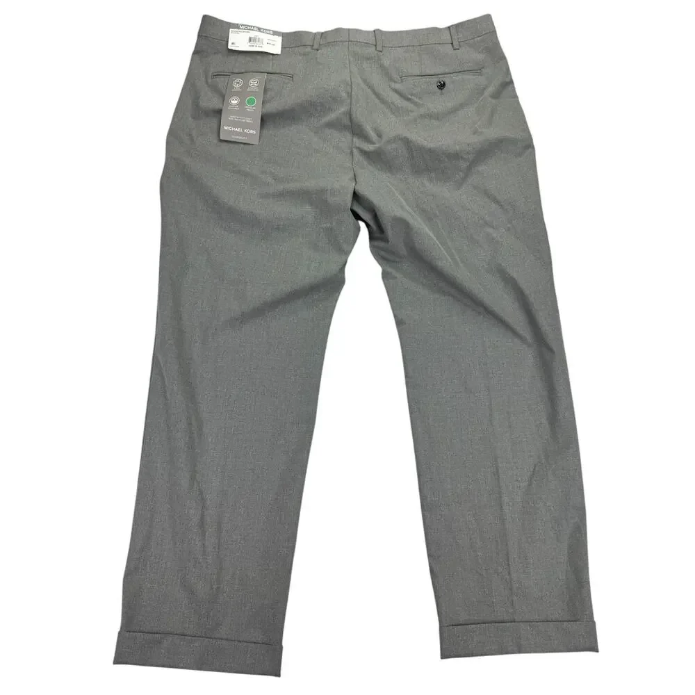 Michael Kors Mens Pleated Cuffed Solid Classic Fit Stretch Pants Gray 40x30